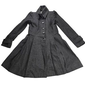 Jessica Simpson Wool Blend Fit and Flare Coat Womens S Grey Excellent Pleated